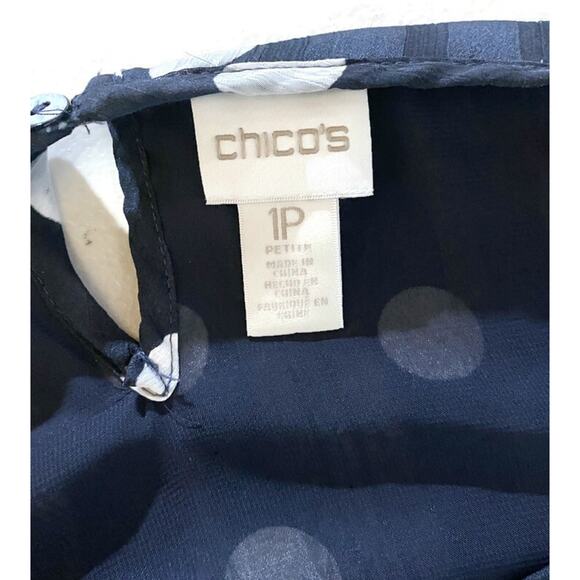 Chicos Polka Dot Pleat-Sleeve Top Women's Size 1P (8 Medium Petite) Loose Fit - Picture 7 of 7